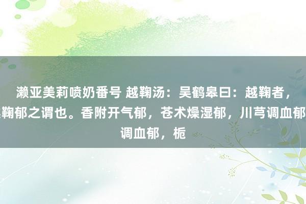 濑亚美莉喷奶番号 越鞠汤:吴鹤皋曰:越鞠者,发越鞠郁之谓也。香附开气郁,苍术燥湿郁,川芎调血郁,栀