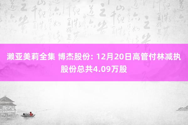 濑亚美莉全集 博杰股份: 12月20日高管付林减执股份总共4.09万股