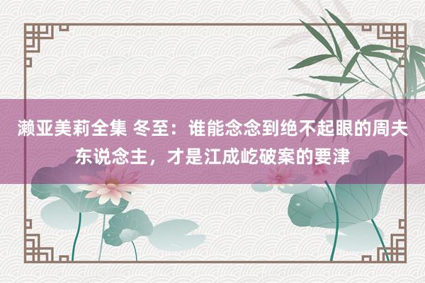 濑亚美莉全集 冬至：谁能念念到绝不起眼的周夫东说念主，才是江成屹破案的要津