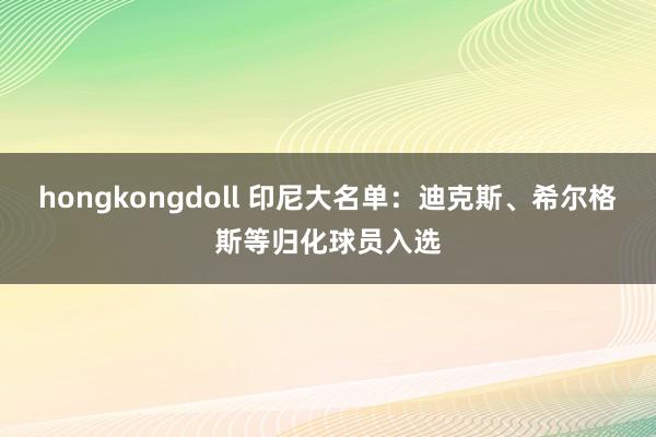 hongkongdoll 印尼大名单：迪克斯、希尔格斯等归化球员入选