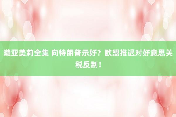 濑亚美莉全集 向特朗普示好？欧盟推迟对好意思关税反制！