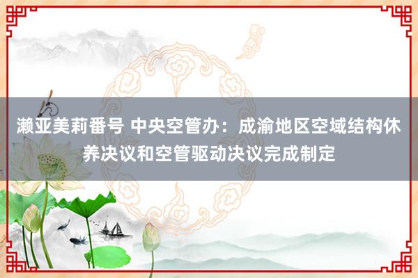 濑亚美莉番号 中央空管办：成渝地区空域结构休养决议和空管驱动决议完成制定
