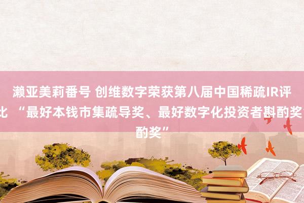 濑亚美莉番号 创维数字荣获第八届中国稀疏IR评比  “最好本钱市集疏导奖、最好数字化投资者斟酌奖”
