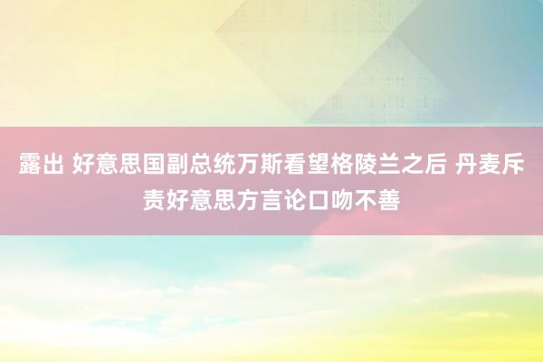 露出 好意思国副总统万斯看望格陵兰之后 丹麦斥责好意思方言论口吻不善