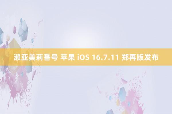 濑亚美莉番号 苹果 iOS 16.7.11 郑再版发布