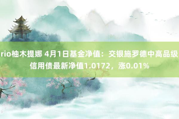 rio柚木提娜 4月1日基金净值：交银施罗德中高品级信用债最新净值1.0172，涨0.01%