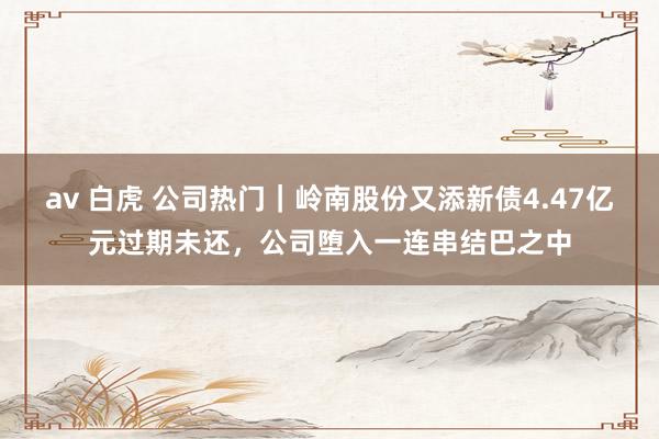 av 白虎 公司热门｜岭南股份又添新债4.47亿元过期未还，公司堕入一连串结巴之中