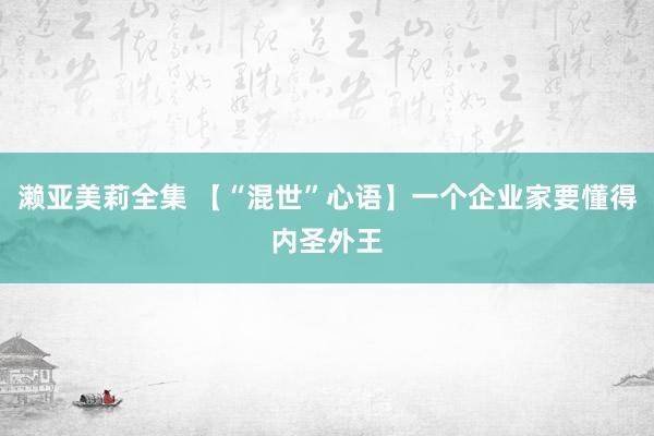 濑亚美莉全集 【“混世”心语】一个企业家要懂得内圣外王
