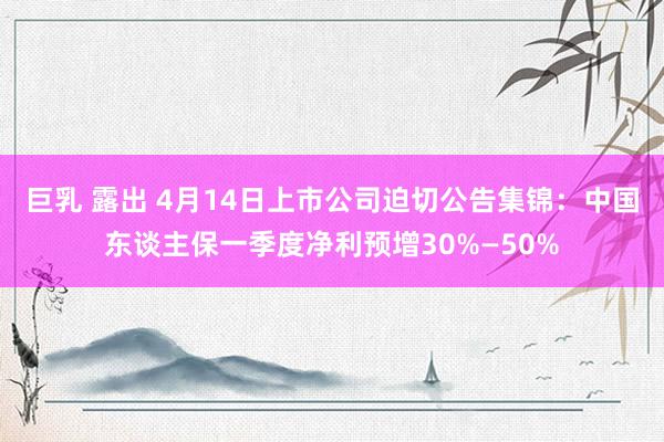 巨乳 露出 4月14日上市公司迫切公告集锦：中国东谈主保一季度净利预增30%—50%