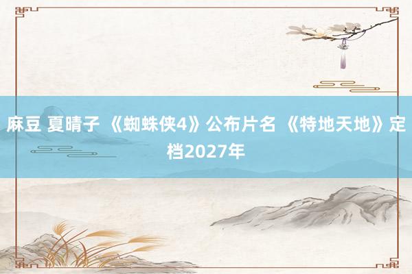 麻豆 夏晴子 《蜘蛛侠4》公布片名 《特地天地》定档2027年
